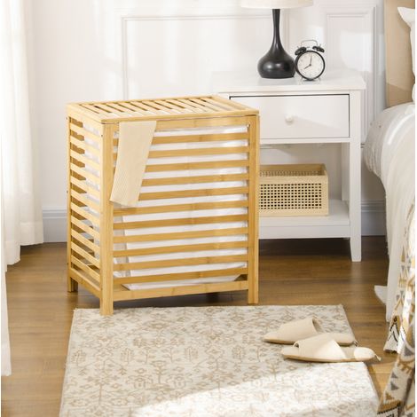 Cesto ropa sucia bambú con tapa 55L 50x36x60 cm OKMYHOME (1/4)