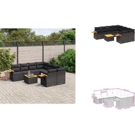 The Living Store Salon de jardin 9 pcs avec coussins noir résine tressée - Canapés de jardin (1/3)