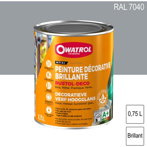 Owatrol-RUSTOL DECO BRILLANT-Peinture antirouille décorative-Gris Fenêtre (RAL 7040) 0.75 litre (1/4)