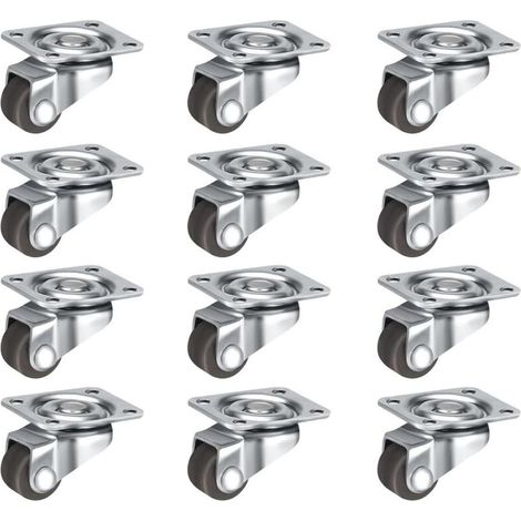 Set mit 12 360°-Lenkrollen für Kleinmöbel (12 mm), geräuscharm, inklusive Schrauben, für Kleinmöbel, Tische, Schränke, Servierwagen, braun