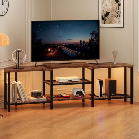 Meuble TV Marron 170 cm avec LED, Prises et 3 Niveaux (1/5)