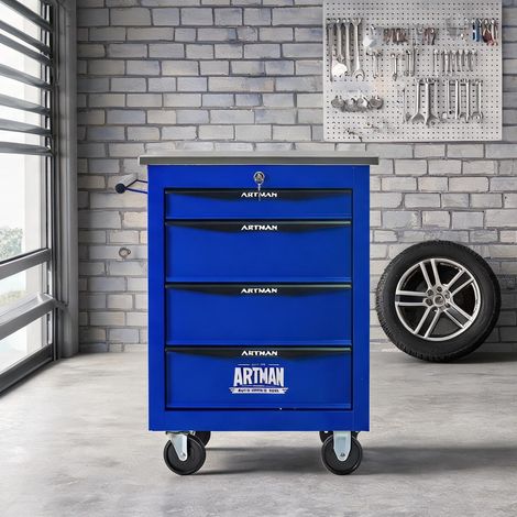 Servante d'atelier coloris noir bleu en acier 62,5 x 34,5 x 78 cm (1/5)