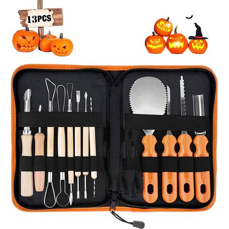 Tools à sculptures de citrouille, 12 pcs Kit de sculpture de citrouille de la citrouille d'Halloween professionnel, fournitures de coupe en acier inoxydable de citrouille pour bricolage jack-o-lantern (1/5)