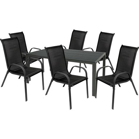 Gartengarnitur 7-teilig 160x90cm Anthrazit/Grau Non-Wood-M726850+6xMMC330880 (1/5)