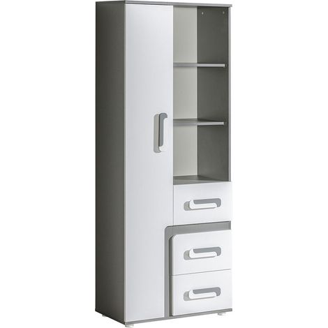 Étagère Aviseve 105, Anthracite + Blanc, Avec des portes, Fermé, Avec tiroirs, Stratifié, Le nombre de portes: 1, Nombre de tiroirs: 3, 192x75x40cm