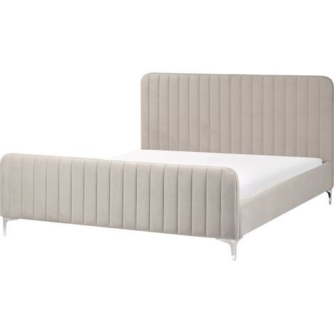 Lit Double en Velours Taupe 160 x 200 cm avec Sommier à Lattes Rayures Glamour Lunan (1/5)