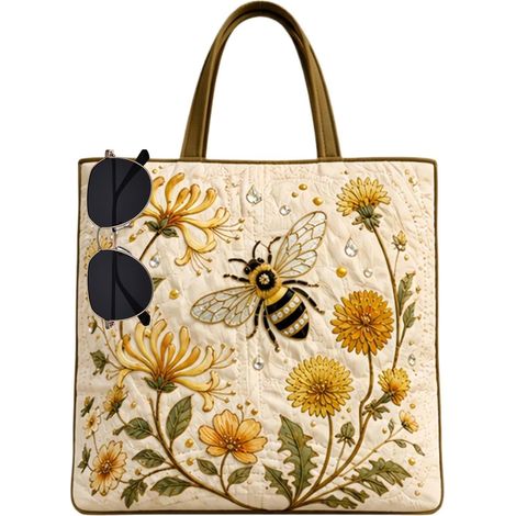Sac fourre-tout matelassé Grande capacité esthétique florale Sac à main matelassé comme sac de courses réutilisable Pour voyages, travail, bureau, école, escapades de week-end, activités de plein a (1/5)