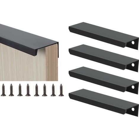 4-teiliges Set unsichtbarer Schrankgriffe, verdeckte Schubladengriffe aus Aluminiumlegierung, moderne schwarze Profilgriffe, Möbelgriffe mit 8 Schrauben für Küchenschränke, Kommoden, Schubladen (96 mm (1/5)