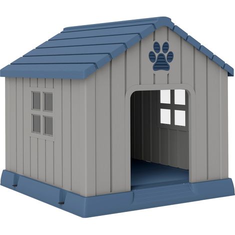 Niche chien extérieur avec bouches d'aération et plancher surélevé 85x79x82 cm bleu (1/5)