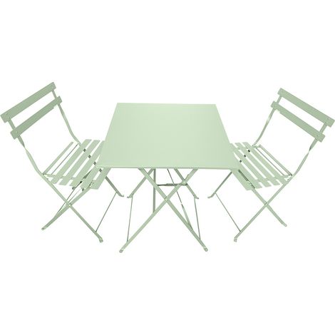 Ensemble de jardin pliable Madalena - Table de bistrot carrée et 2 chaises pour balcon ou terrasse - - Vert pastel
