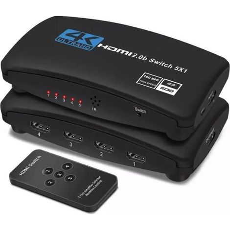 Splitter HDMI 2.0 4K Ultra HD 5 porte per TV console con telecomando QZQ3-5