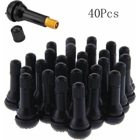 VURAHOME - 40 Pièces Voiture Pneu Tubeless Valve Bouchon,TR413 Valves de Pneu,Caoutchouc Pneu Pneu Tige de Valve Set,Noir (1/5)