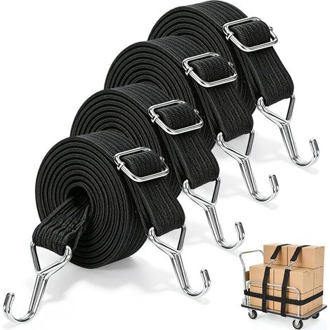 4 Pièces Tendeurs Elastique avec Crochets, Tendeur Elastique Réglables Robustes Corde Elastique Plate Tendeur Tendeurs de Fixation pour Le Transport de Charges Chariots des Tentes de Camping (1/5)