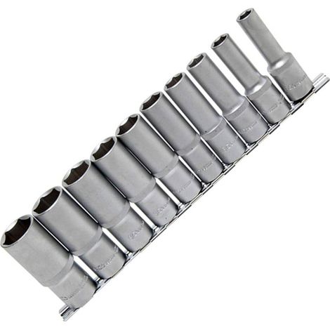 Jeu de Douilles Six Pans Longues 12,5 mm (1/2) - 10 pcs - Acier Résistant - Polyvalence et Précision - D-Work