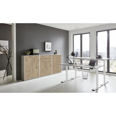 BMG Möbel Büromöbel-Set, e-Office Edition Set 15, Schreibtisch höhenverstellbar, 160 cm, grau/ gold harbor oak
