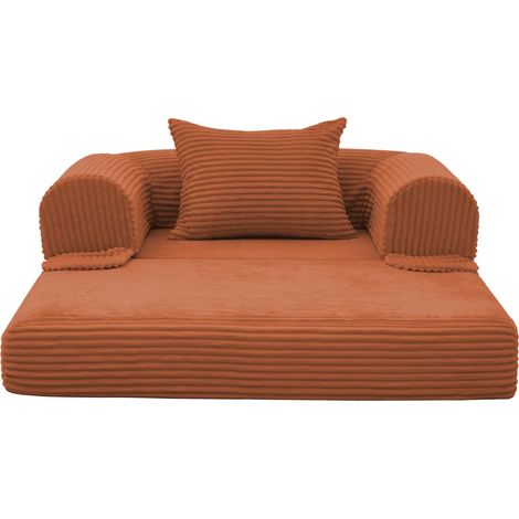 Canapé-lit 1 place convertible en tissu côtelé orange, sans montage, avec coussin, gain de place pour salon, chambre, studio ou bureau, idéal invités - CHICFURN (1/5)