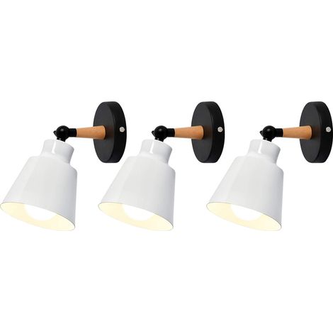 3 Pezzi Moderno Lampada da Parete per Interni, Paralume del Cappello Fatto di Metallo e Legno E27, Applique da Parete Progetta Macaron Bianco