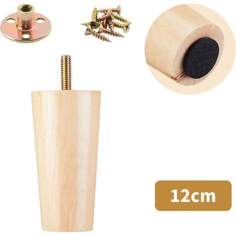 Lot de 4 pieds de canapé en bois massif, adaptés aux meubles TV, tables basses, meubles à chaussures et meubles de salle de bain (12 cm) (1/2)