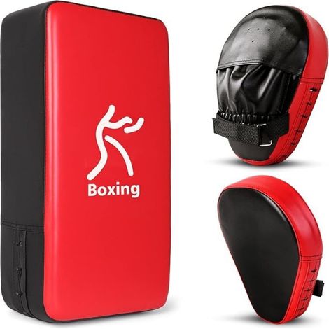 Boxhandschuhset mit Boxsack, Fokuskissen und einem Paar Boxhandschuhen, ideal für Boxen, Taekwondo, Karate und Muay Thai Training, Farben: Rot, Gold und Blau. (1/5)