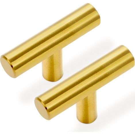 Round tube cabinet handles, door handles and drawer handles, single hole, gold, 2-pack