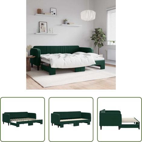 Schlafsofa - Tagesbett Ausziehbar Dunkelgrün 80x200 cm Samt (1/5)