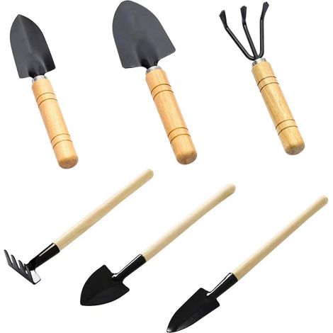 Mini outils de jardinage,6 pièce petits outils de jardin,mini pelle et râteau pour plantes,accessoires jardinage miniatures,pour Planter des Fleurs,Repiquer (1/5)