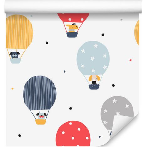 Papel pintado de perros con globos para salón y dormitorio, 50x1000 cm. (1/5)
