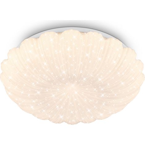 Plafonnier LED avec effet ciel étoilé, éclairage blanc chaud, bord ondulé décoratif, lustre salon, lustre cuisine, plafonnier LED salon, 28,5 x 7,5 cm, blanc (1/5)