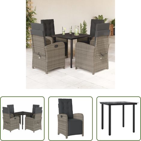 vidaXL Mobilier extérieur - Ensemble à manger de jardin 5 pcs coussins gris résine tressée (1/5)