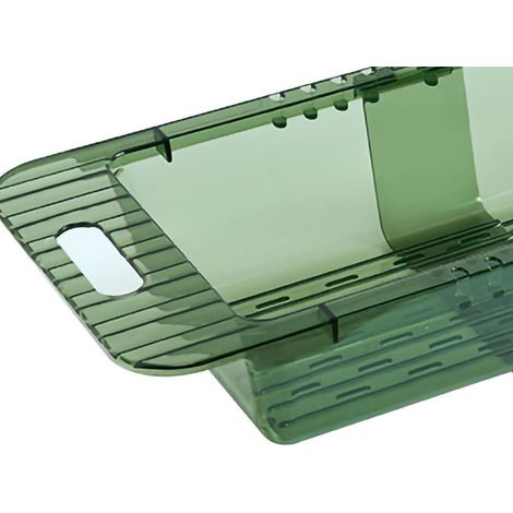Passoire d'évier rétractable transparente à drainage rapide en PET durable. Passoire d'évier verte transparente avec design rétractable. (1/5)