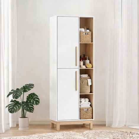 Armoire de rangement blanc et Bois naturel 62,5 x 35 x 176 cm (1/5)