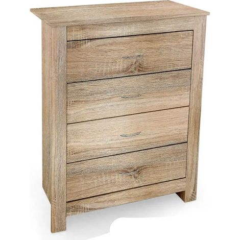 Elegante kommode aus melaminbeschichtetem holz in eiche, 79 x 38 x 102 cm, mit 4 geräumigen schubladen