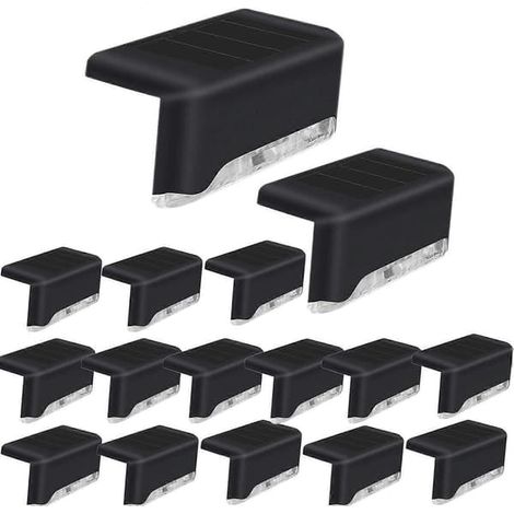 Lot de 16 lampes solaires pour terrasse, lampes LED solaires pour usage extérieur, lampes LED solaires étanches pour terrasse, marches, balustrade, mur, patio, escaliers (BLANC FROID) (1/5)