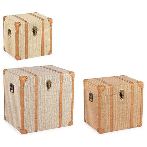 Set da 3 pz baule valigia "Wilfred" beige e marrone in mdf e similpelle