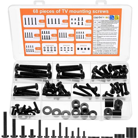 68 Pcs Vis Vesa, M4 M5 M6 M8 Kit de Vis de Montage Tvs Kit de Matériel de Montage Tv Universel Boulons, Vis de Fixation Murale Tv Pour Supports Muraux Tvs Téléviseurs (1/5)