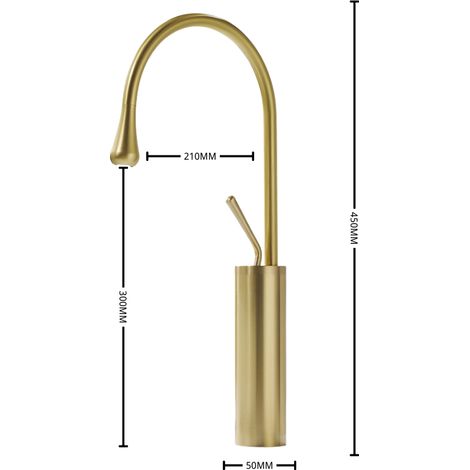 Rubinetto per bagno in ottone dorato spazzolato non laccato, collo d'oca a stelo lungo, arco alto, elegante design contemporaneo a goccia - ALTRO (1/4)