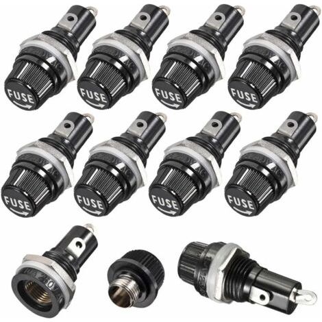 10 pièces 5 x 20mm Porte Fusible AC 10A 250V Noir Porte Fusible à Capuchon à Vis, Porte Fusible à Capuchon à Vis Monté sur Panneau
