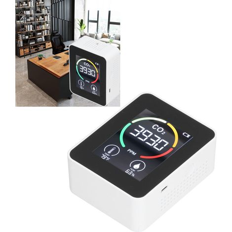 Intelligenter digitaler Luftqualitätsdetektor, 3-in-1-Kohlendioxid-, Temperatur- und Feuchtigkeitsdetektor, Bluetooth-fähiger Luftreiniger, USB-aufladbar, weiß. (1/5)