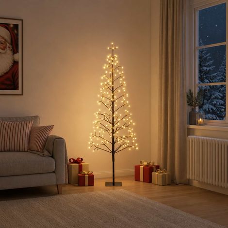 vidaXL Albero di Natale con luci LED Nero 150 cm Acciaio 164 LED