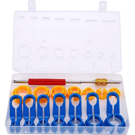 16-Piece AC Fuel Line Disconnect Tool Kit, Sizes 1/4" to 7/8", with Valve Core Extractor for Automotive (1/5)