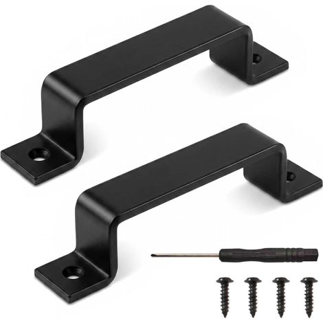 2 Pcs Poignée de Porte de Grange Coulissante, Traction de Poignée de Porte Extérieure Intérieure Noire, Poignées de Porte Vintage Acier Inox, pour Portes de Grange Armoire Placard - 157MM (1/5)