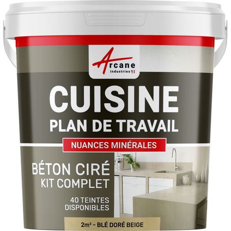 Béton ciré cuisine, plan de travail, crédence, évier, sol et mur, revêtement mural décoratif, kit complet - 2 m² (en 2 couches) Blé Doré Beige - ARCANE INDUSTRIES