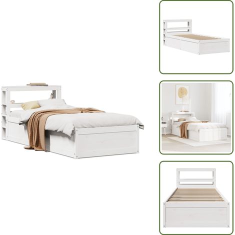 Madera de pino - vidaXL Estructura de cama con cabecero madera de pino blanca 90x200 cm - Estantes de almacenamiento