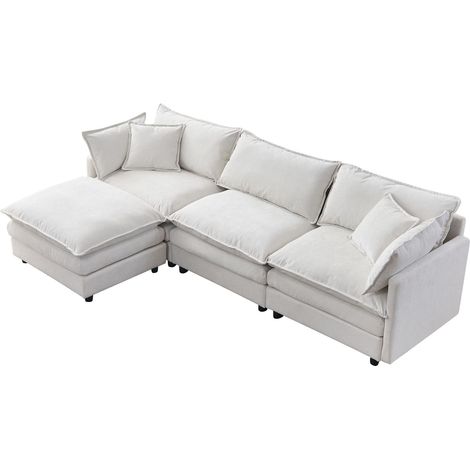 Canapé d'angle modulaire en chenille premium – canapé 3 places avec chaise longue et pouf, canapé en L confortable pour petits appartements, salon et lounge, confort d'assise respirant pour la famille (1/5)