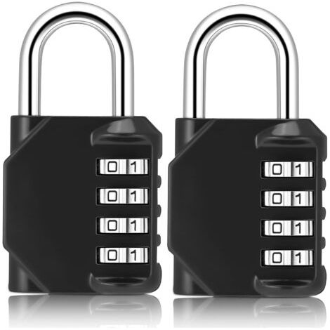 2Pcs Cadenas Code, Cadenas à Code Résistante À La Rouille, Cadenas Code 4 Chiffres, Cadenas Casier, Cadenas a Code Métallique Lourde pour Porte Extérieure Casier Valise (Style B, Noir) (1/5)
