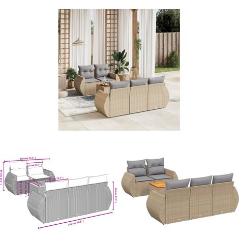 6-tlg. Garten-Sofagarnitur mit Kissen Beige Poly Rattan - Gartenmöbel Set - PE-Rattan Möbel - Outdoor Lounge - Gartenlounge - Esstischset - Home & Living (1/3)