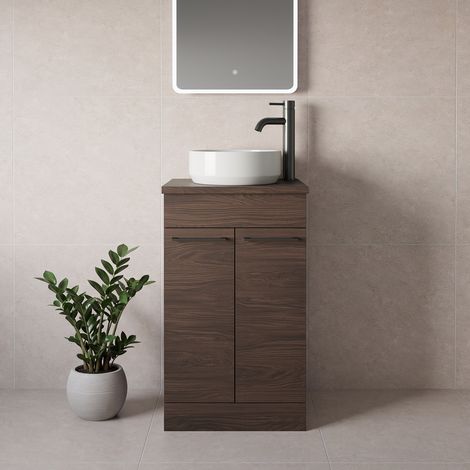 Napoli 390 Brown Oak 500mm 2 Door Vanity Unit for Countertop Basins - 500mm - Gunmetal Grey 160mm Handle