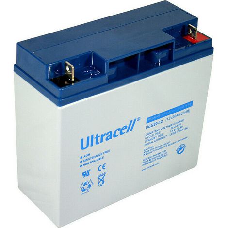 Batterie Gel Ultracell UCG20-12 12V 20Ah – Technologie sans entretien – Pour dispositifs biomédicaux et chariots de golf – Poids 5.8 kg – Hdme