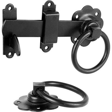 Lot de 2 anneaux de porte en acier avec revêtement en poudre noir 150 mm