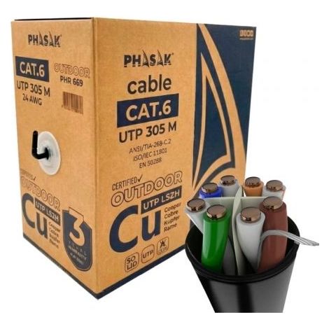 Bobina de Cable RJ45 UTP Phasak PHR 669 Cat.6/ 305m/ Gris